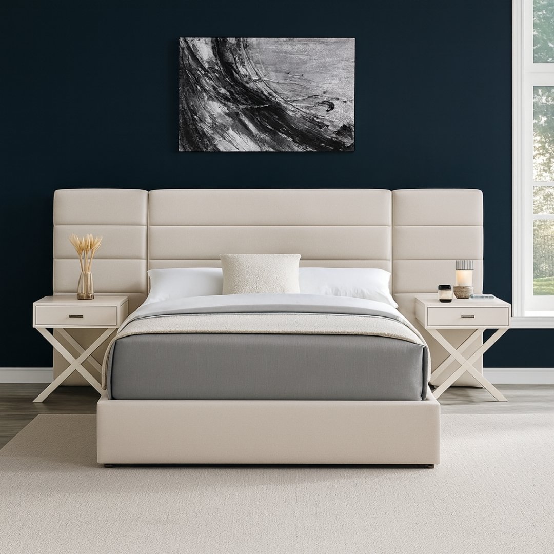 Brookside Triple Wide Back Bed Frame with Optional Ottoman Storage