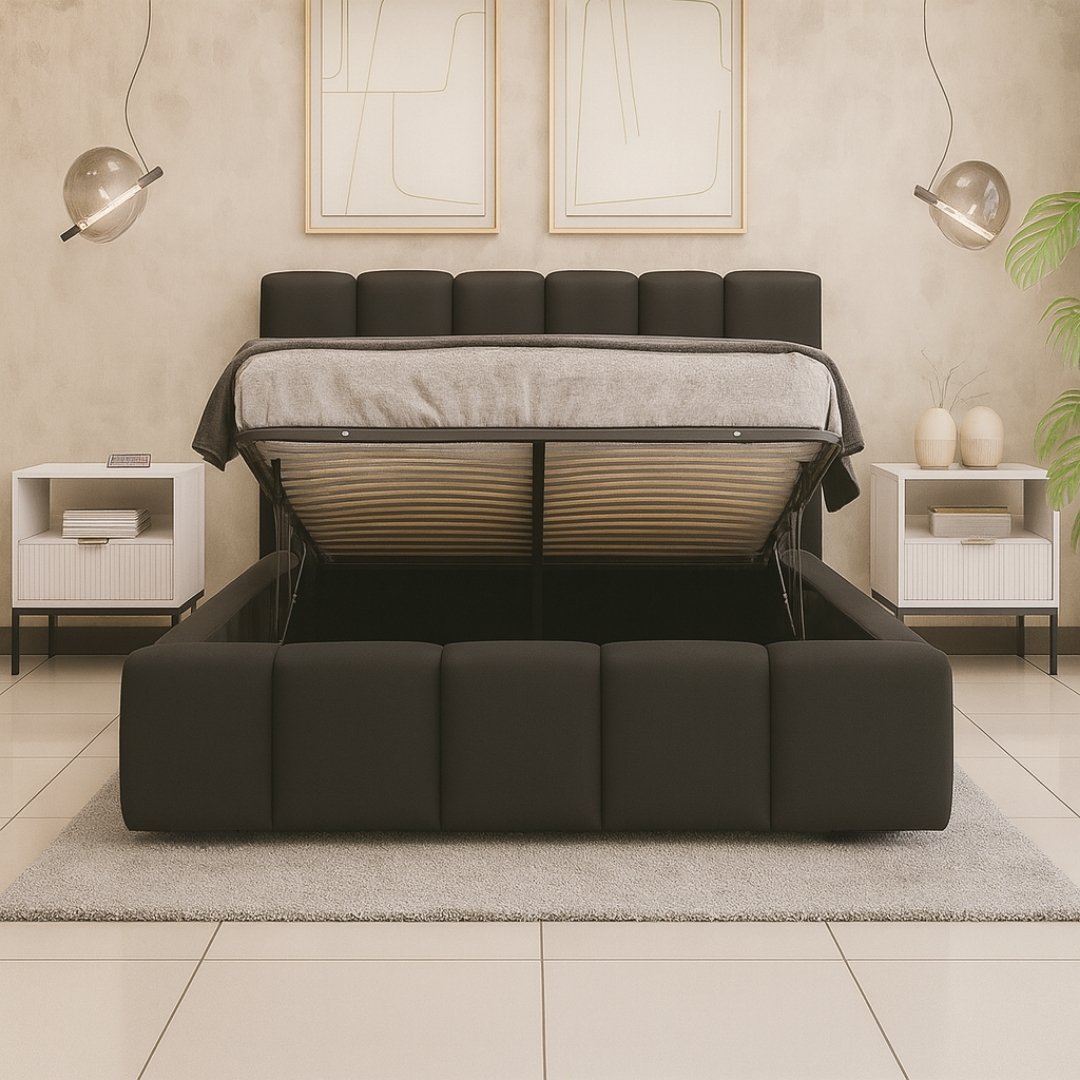 Fluff Line Padded Ottoman Upholstered Storage Bed Frame - Image 2