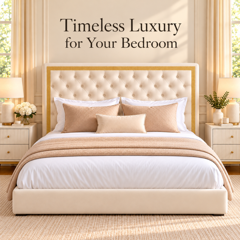 Luxury Plush Fabric Bed Frame with 54" Gold Trim Headboard