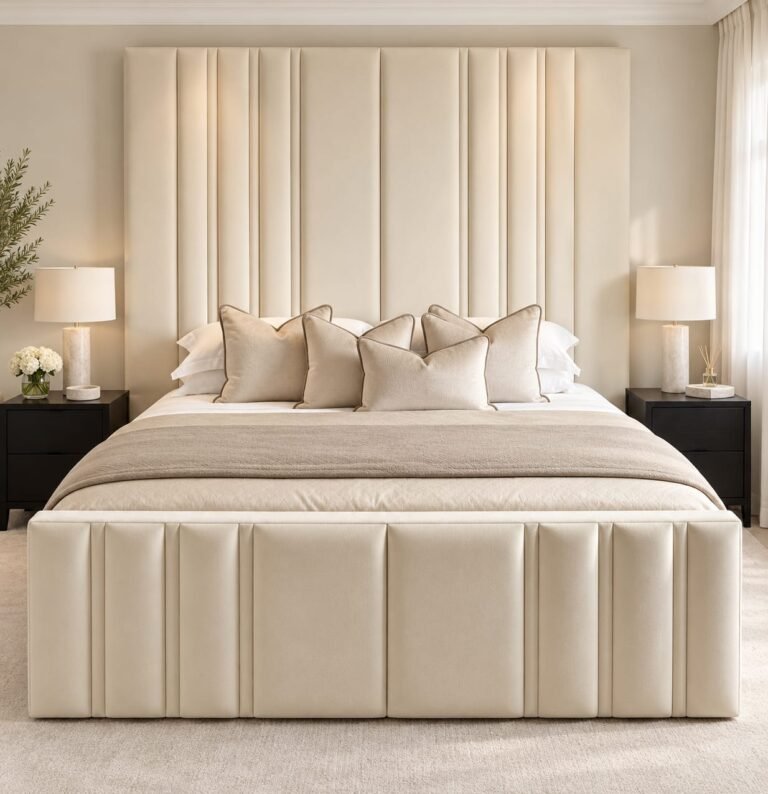 Luxury Upholstered Bed Frame With Vertical Line 70" Headboard