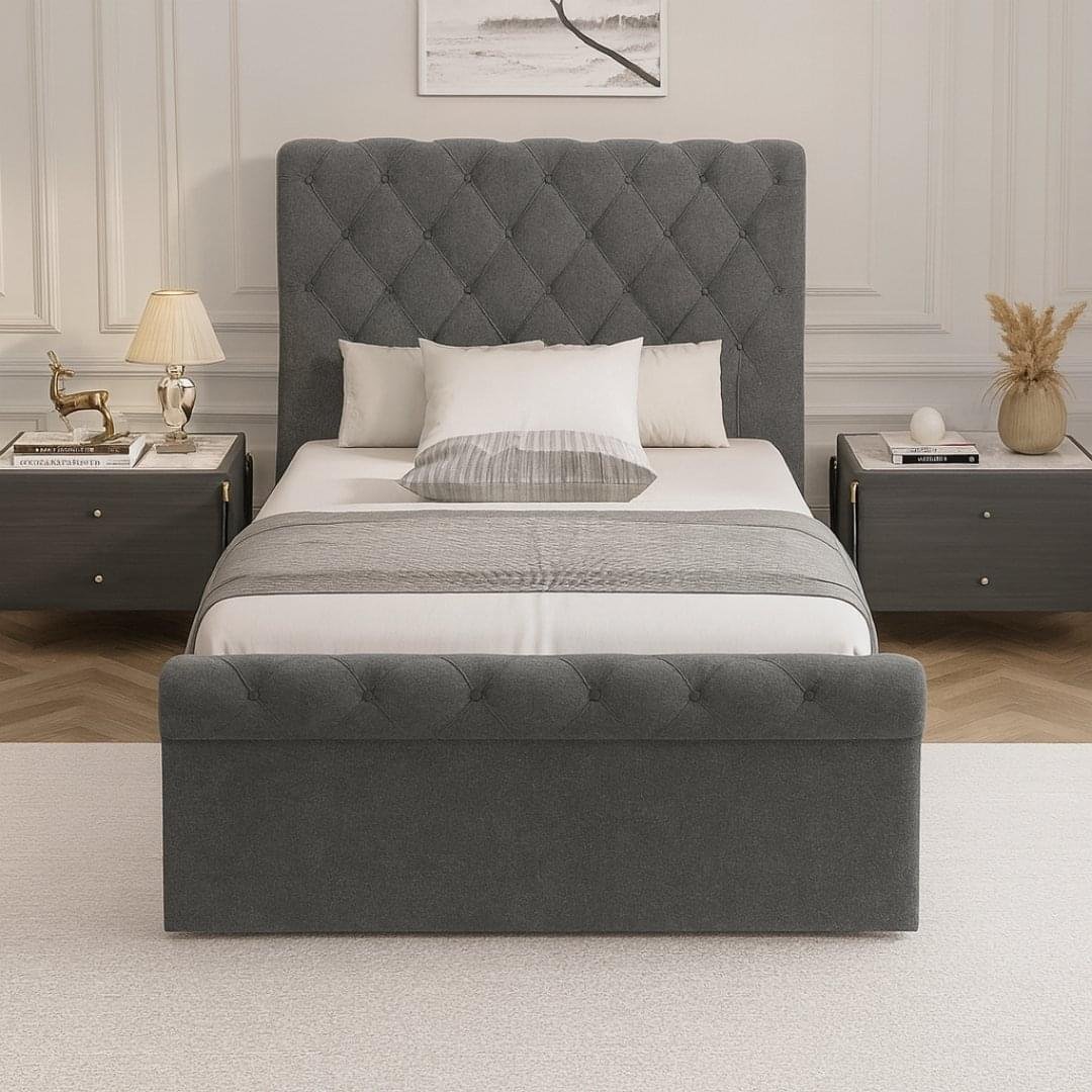 Sienna Single Sleigh Bed Frame with Optional Ottoman Storage